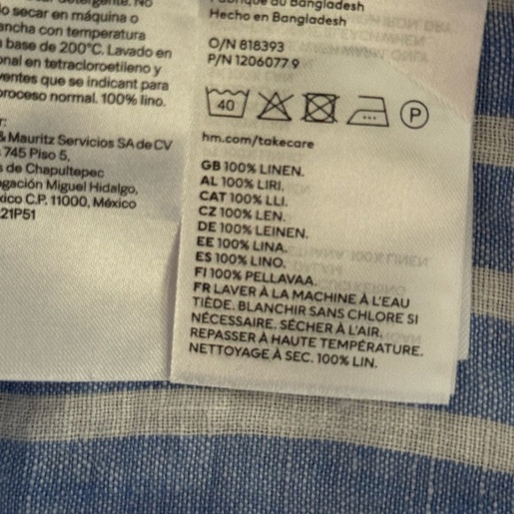 H&M Linen Top Womens L Blue & White Striped Button Front Oversized Beachy - Picture 5 of 9